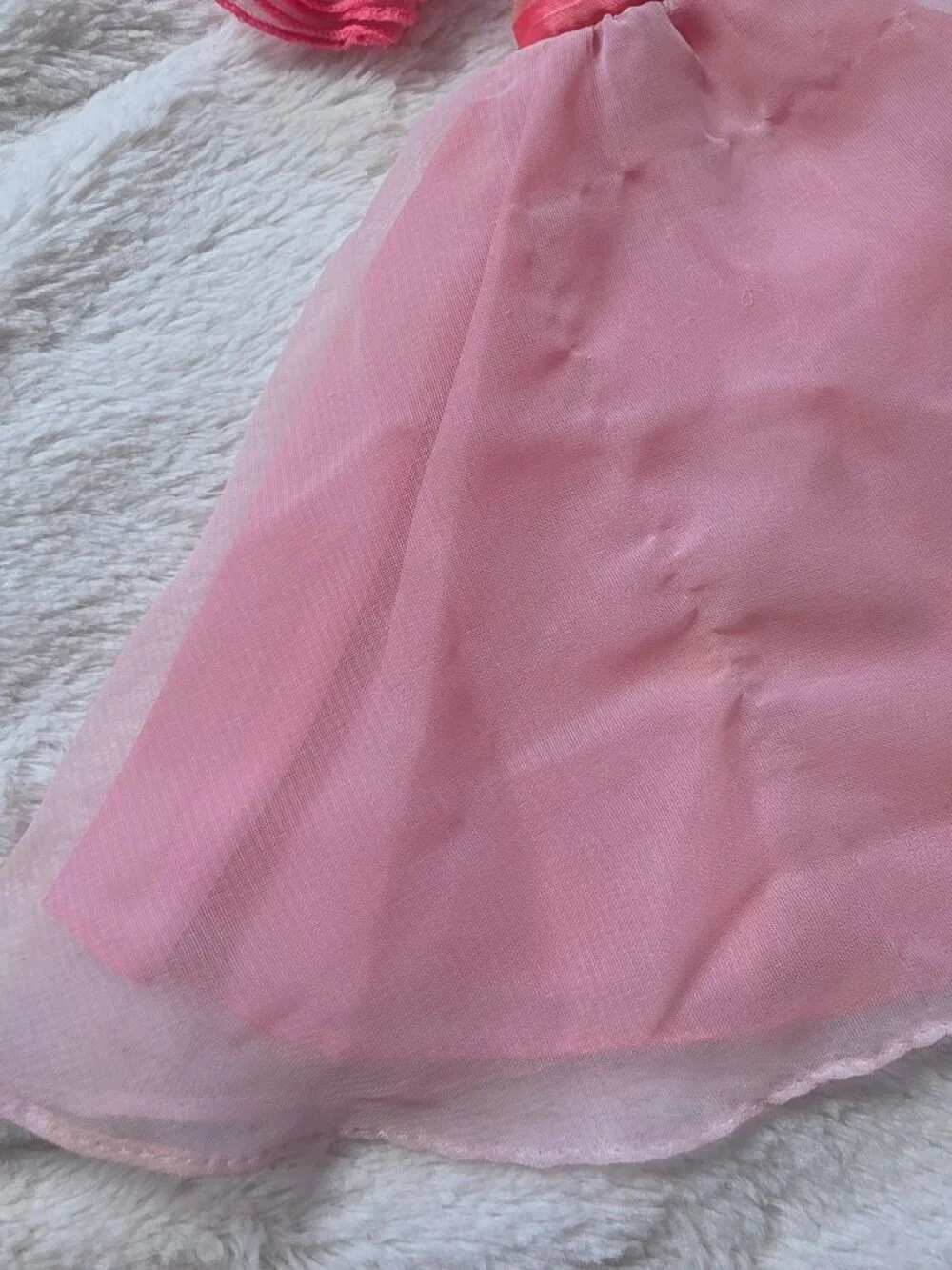 Vintage Fashion Doll Pink Dress Gown Ruffle Sleeves Metal Snaps